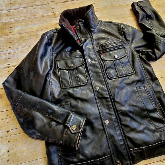 Levi's Brown Leather Bomber Trucker Jacket with Puffer Lining Men's Size Medium - Picture 4 of 8